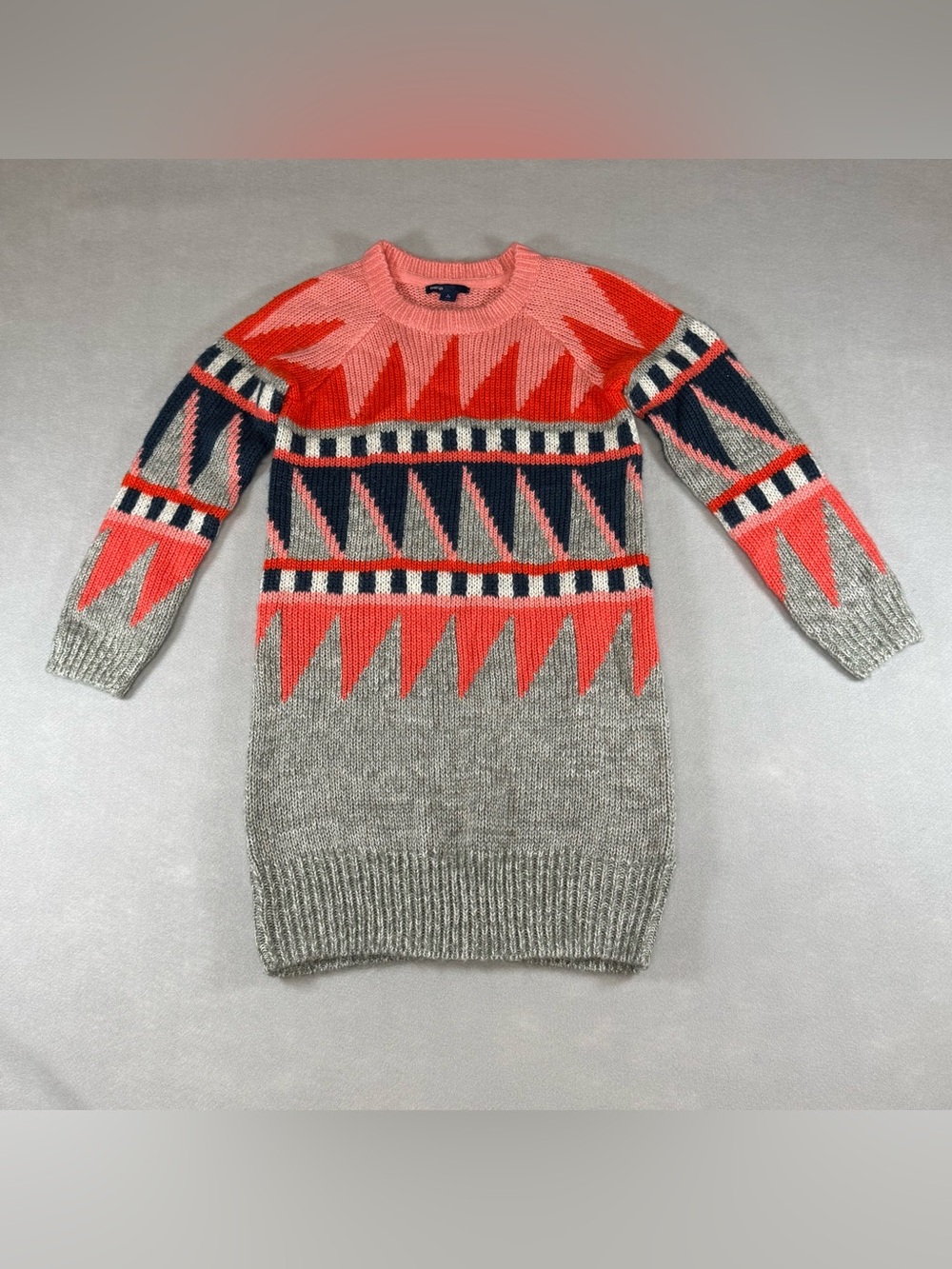 Gap kids girls Coral and Gray Geometric Knit Sweater dress size L (10)